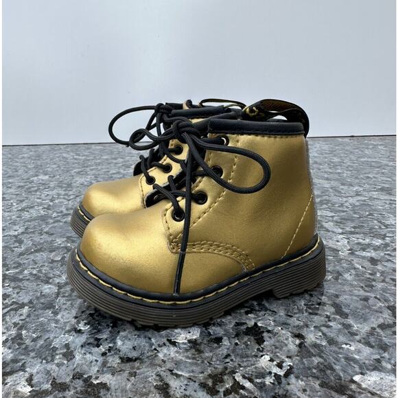 Dr Martens Toddler Girls Size 4 Brooklee B Gold Patent Lace Up Side Zip Boots - Picture 6 of 10